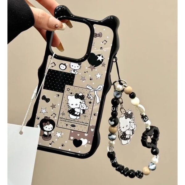 Cute Cat Collage Wavy Case with Beaded Lanyard Charm